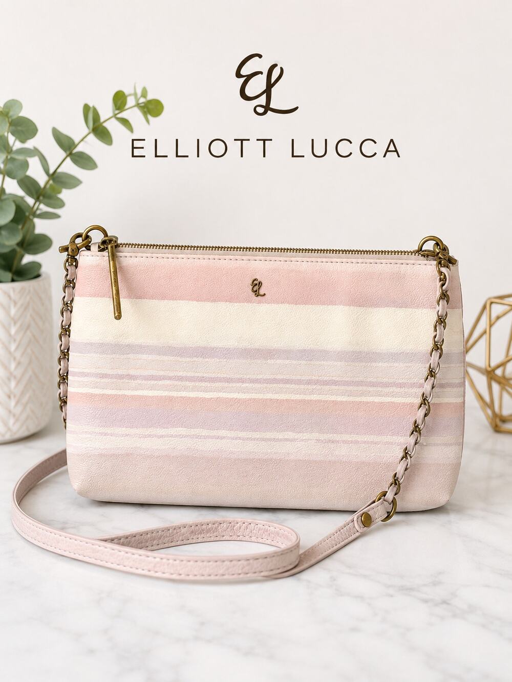 Elliott Lucca Pink Striped Crossbody Shoulder Bag NWOT